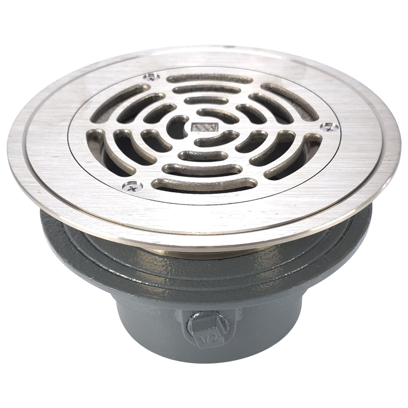 WATTS FD-200-FC7-7 Floor Drain with 7" Nickel Bronze Surface Membrane Clamp Strainer