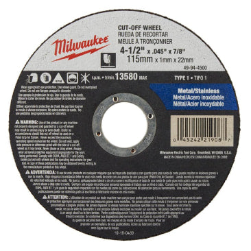 MILWAUKEE 49-94-4500 4-1/2IN TYPE 1 CUT-OFF WHEEL