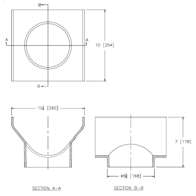 Zurn P882-U6 6" No-Hub Bottom Outlet for Z882 12" Wide Trench Drain