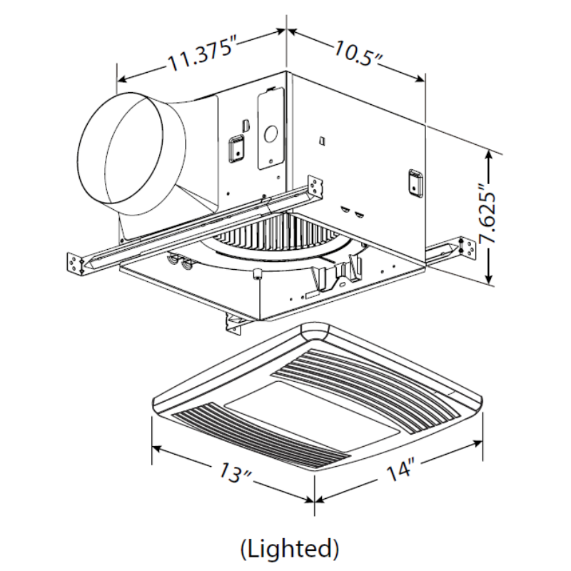 CFM TF80L 4" & 6" Tranquil Bathroom Fan w/ Light 80CFM