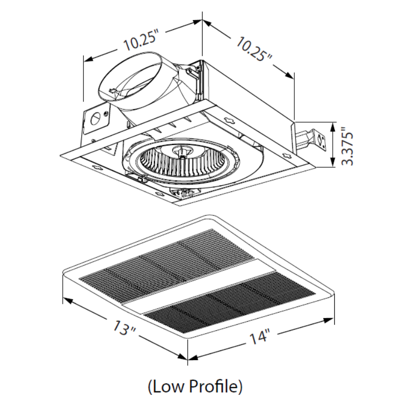 CFM TF80N 4" Oval Duct Low Profile Tranquil Bathroom Fan 80 CFM