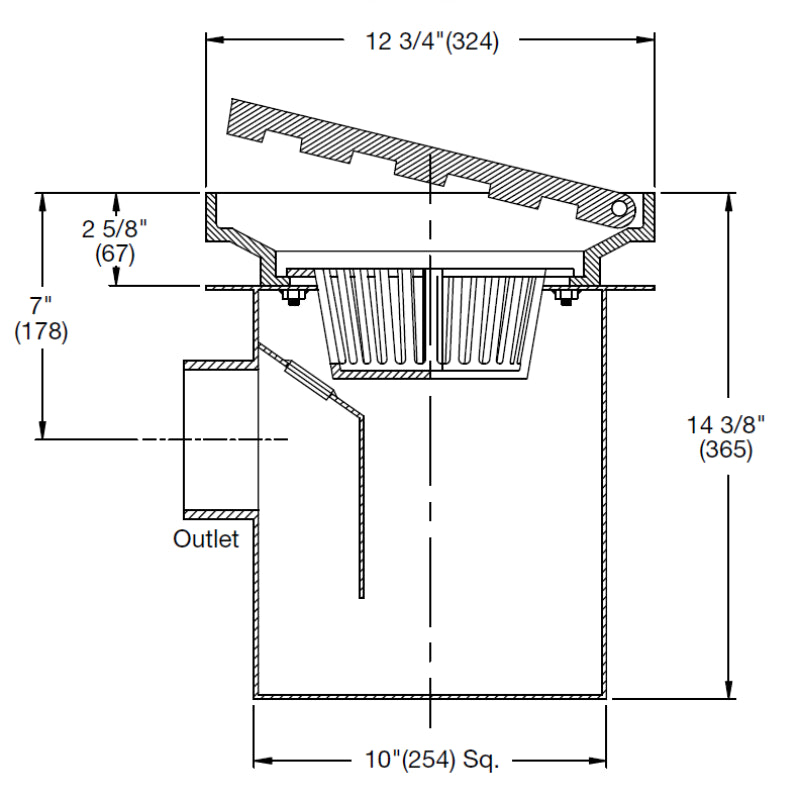 Watts FD-430 - Side Outlet Area Drain with Hinged Grate