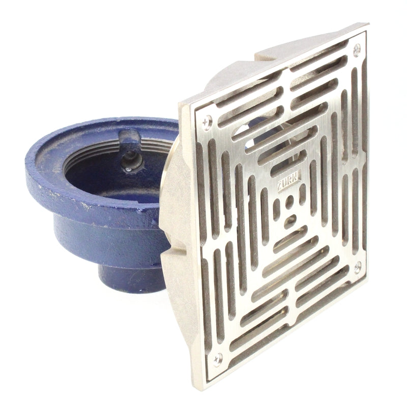 Zurn ZXN211-8Y-P Non-Membrane Floor Drain w/ Heavy-Duty 8" Square Nickel Bronze Strainer