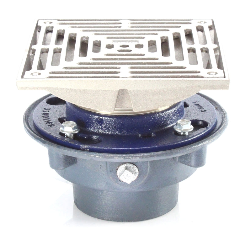 Zurn ZXN-415-8Y Floor Drain with Heavy-Duty 8" Square Nickel Bronze Strainer