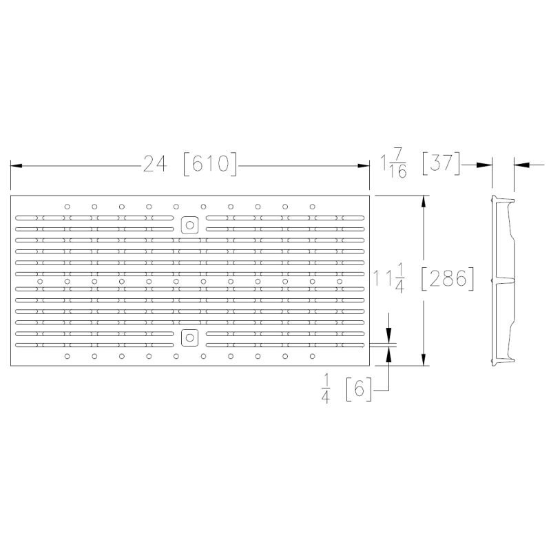 Zurn P12-HPD 12" x 24" Ductile Iron Slotted Grating, Heel-Proof Pedestrian, Class B