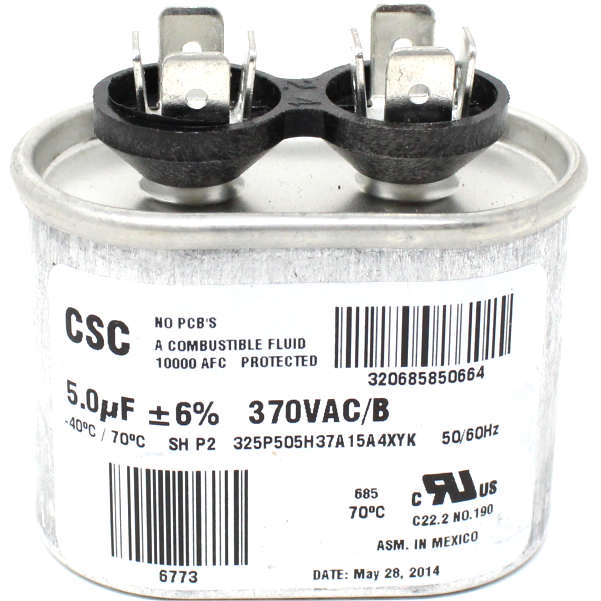 Coleman 02420043700 Single Oval Run Capacitor, 5MFD, 370V