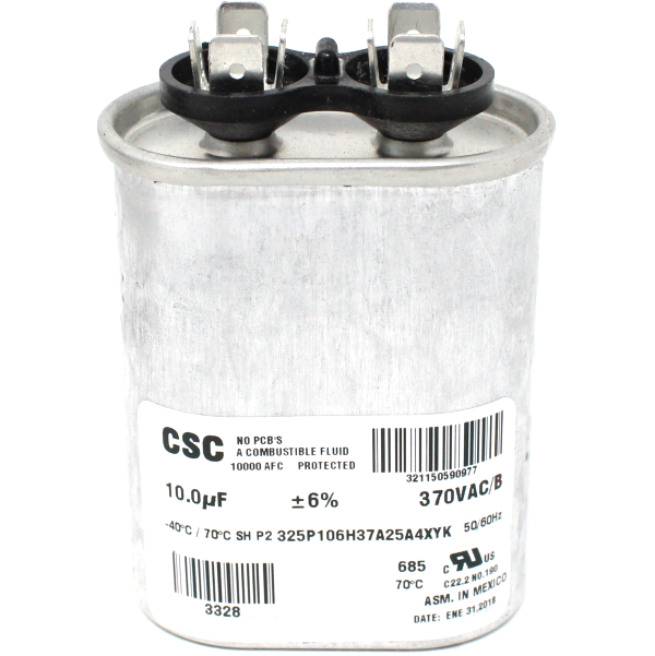 Coleman 02420046700 Single Oval Run Capacitor, 10MFD, 370V