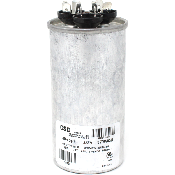 Coleman 02425893700 Round Dual Run Capacitor, 40/5MFD, 370V