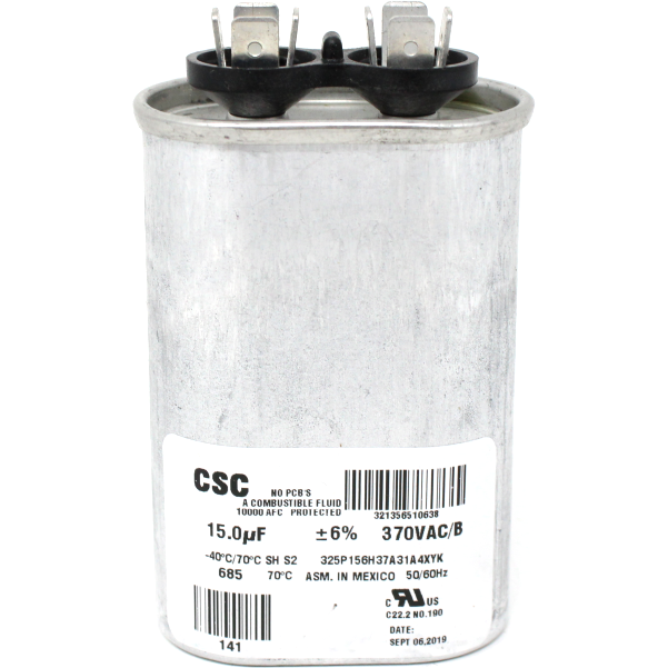 Coleman 02425900000 Oval Single Run Capacitor, 15MFD, 370V