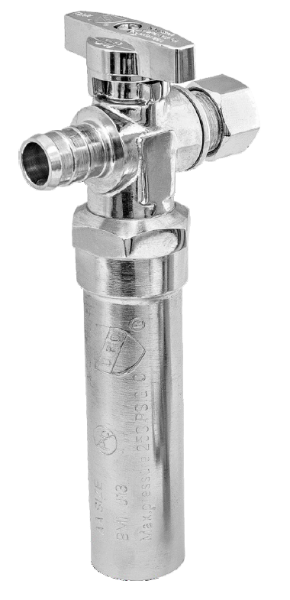 BMI 31248 1/2"PEX x 3/8"OD Straight Stop - Chrome Plated Valve - Hammer Arrester - 1/4 Turn - Lead Free 