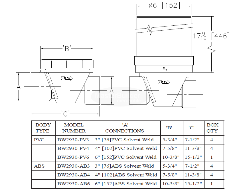 Zurn BW2930-AB ABS Backwater Valve, Flapper Type