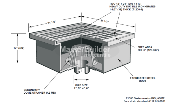 MIFAB F1580 24" x 24" x 17" Heavy-Duty Deep Sump Area Drain with Bottom Outlet