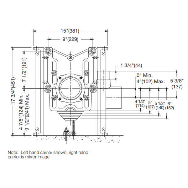 WATTS ISCA-101-L/R Industry Standard Single Horizontal Adjustable Water Closet Carrier