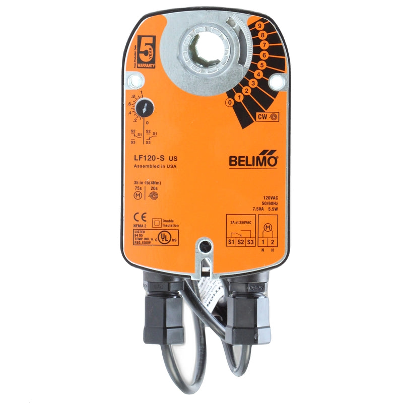 Belimo LF120-S Damper Actuator, 35 in-lb [4 Nm], Spring Return, AC 120 V, On/Off, 1 x SPDT