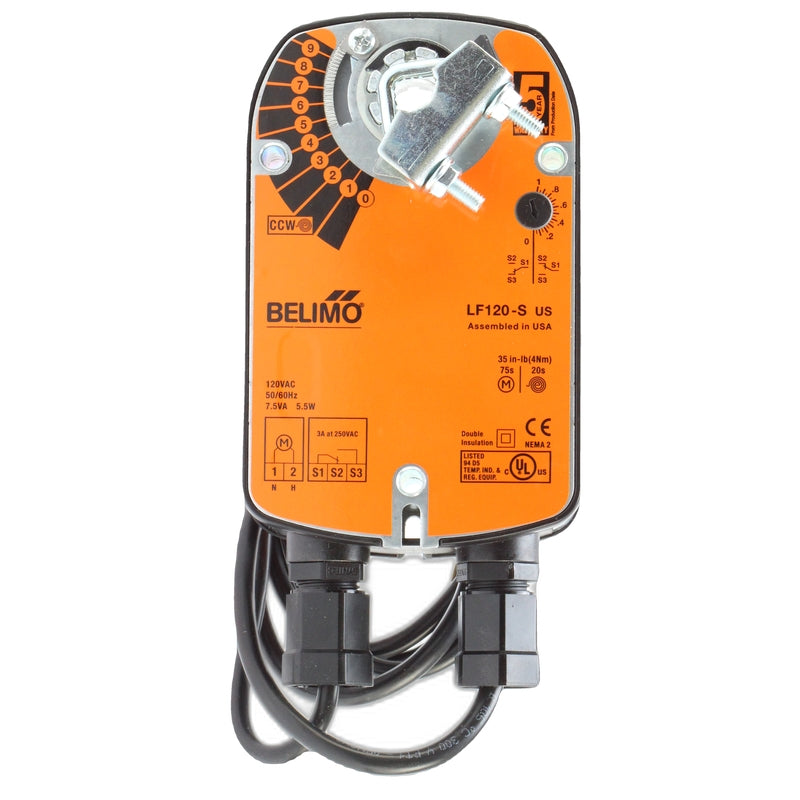 Belimo LF120-S Damper Actuator, 35 in-lb [4 Nm], Spring Return, AC 120 V, On/Off, 1 x SPDT