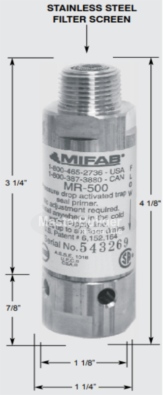 MIFAB M1-500-NPB Pressure Drop Activated Trap Seal Primer Serving Up To 10 Drains With A Water Output of 1ozMIFAB M1-500-NPB Pressure Drop Activated Trap Seal Primer Serving Up To 10 Drains With A Water Output of 1oz