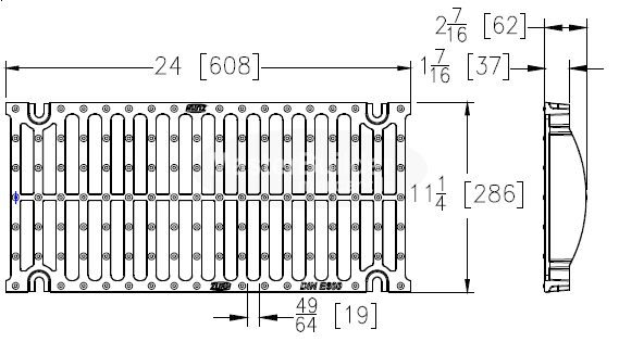 Zurn P12-DGE 12" Wide x 24" Long Ductile Iron Slotted Grate, Class E, Special-Duty