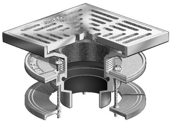 MIFAB R1100-PR 8" x 8" Promenade Deck Drain, Adjustable Height, 2" 3" 4" No-Hub