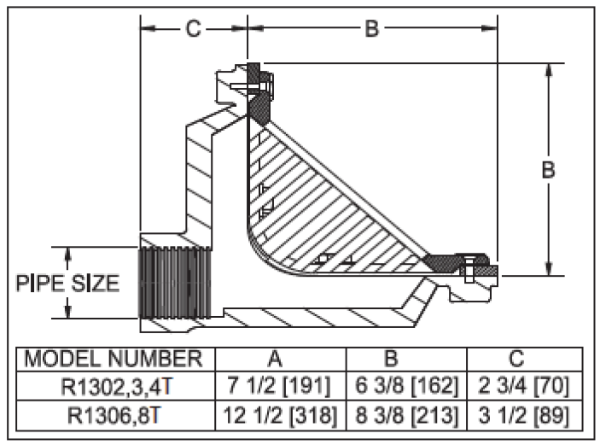 MIFAB R1300T Scupper Drain with Angle Grate and 90 Degree Threaded Outlet