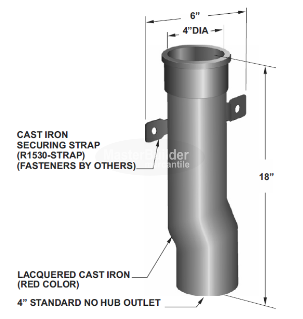 MIFAB R1530 4" Round Cast Iron Downspout Boot w/ Wall Securing Clamp and Hardware