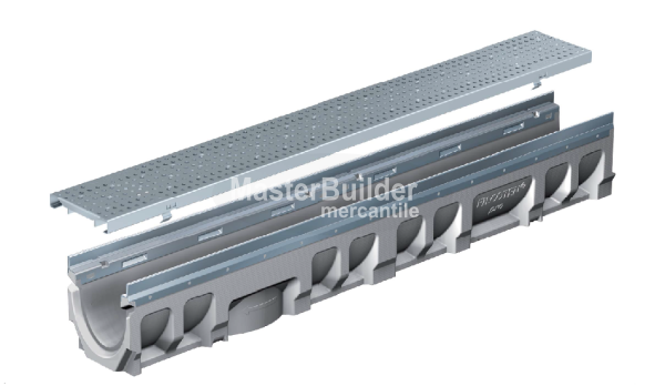 MIFAB T1500N-3-FSPC FILCOTEN Drenaje de zanja de hormigón reforzado con fibra de 6" de ancho con riel inoxidable y rejilla perforada de acero inoxidable, canal neutro 