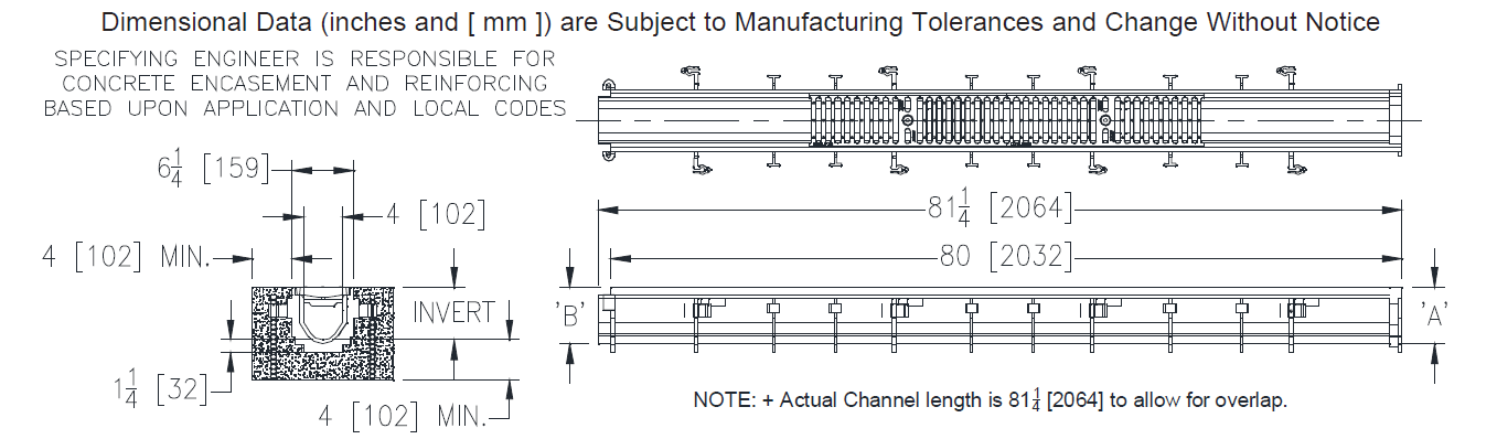 Zurn Z886-8603N 6-1/4" Wide x 80" Long Neutral HDPE Perma-Trench Drain Channel #3 Neutral Section