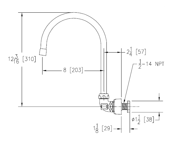 Zurn Z871C1-TWM-15F Lead-Free 8" Centerset Wall-Mounted Faucet with 8" Gooseneck and Lever Handles