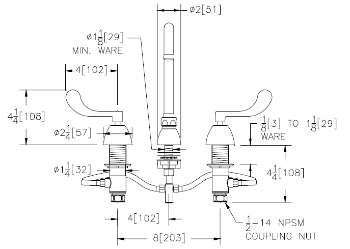 Zurn Z831A4-XL Lead-Free Widespread Faucet with 3-1/2" Gooseneck and 4" Wrist Blade Handles