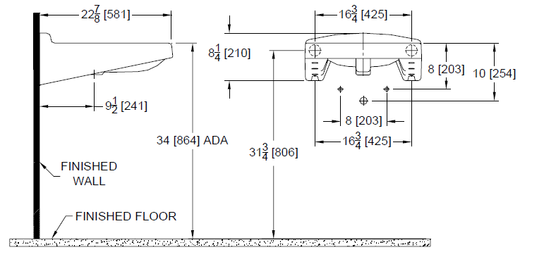 Zurn Z5324 20" x 23" Wall Hung Lavatory w/ 4" Center Faucet Holes