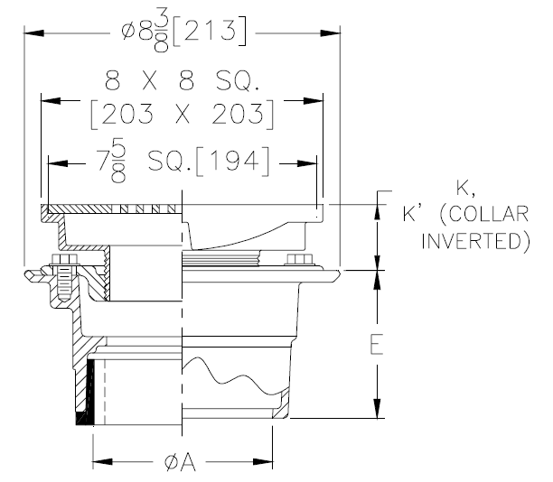 Zurn ZX415-8Y Floor Drain with Heavy-Duty 8" Square Cast Iron Strainer