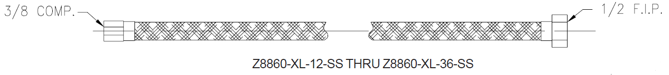 Zurn Z8860-XL-SS 3/8" COMP x 1/2" FIP Braided Stainless Steel Lavatory/Sink Supply Hose