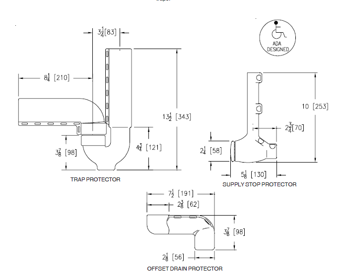 Zurn Z8946-3-NT ADA Combination Kit: One Trap Protector, Two Supply Protectors and One Offset Drain Protector