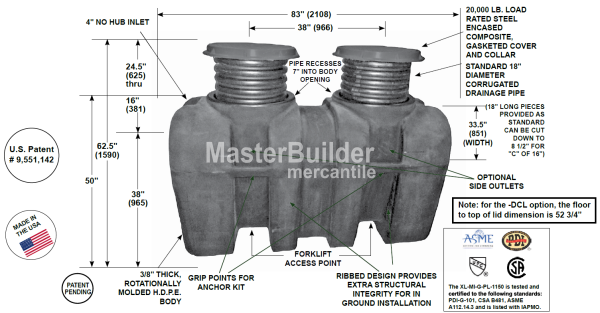 Mifab XL-MI-G-PL-1150 BigMax 100 GPM 1,150 Lbs. Capacity HDPE Grease Interceptor