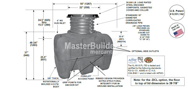 Mifab XL-MI-G-PL-750 BigMax 75 GPM 750 Lbs. Capacity HDPE Grease Interceptor