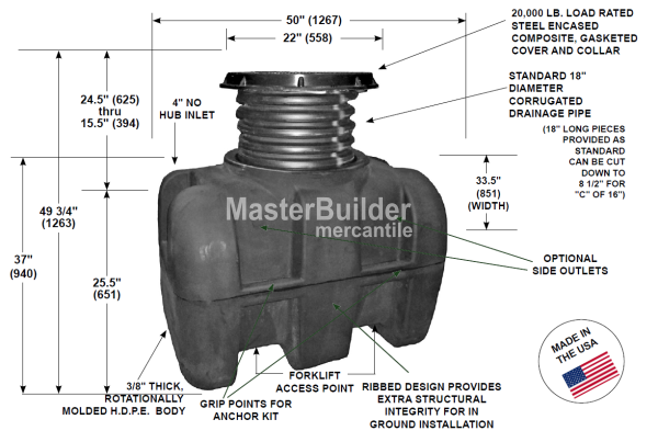 Mifab XL-MI-O-PL-750 BigMax 75 GPM 750 Lbs. Capacity HDPE Oil Interceptor