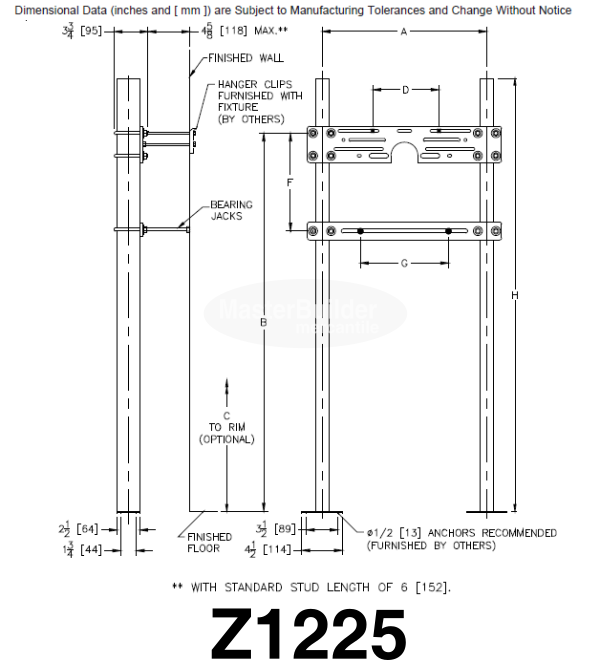 Zurn Z1225 Tipo placa de soporte de pared para enfriadores de agua y bebederos