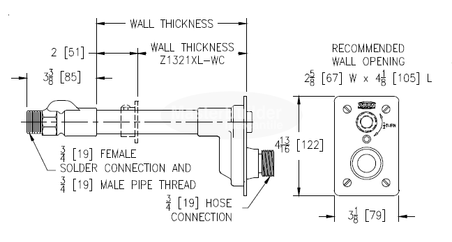 Zurn Z1321XL Non-Freeze Wall Hydrant, Exposed, Anti-Siphon, Automatic Draining, Lead-Free