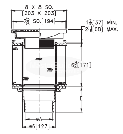 Zurn Z135-6-T 8" Square Roof Drain for Conventional Inverted Promenade Deck Roof (Canada)