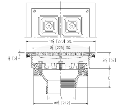 Zurn Z158-DT 10" Square Top Promenade Deck Drain with Decorative Heel-Proof Grate and Rotatable Frame