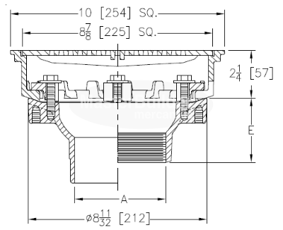 Zurn Z158 10" Square Top Promenade Deck Drain with Heel-Proof Grate and Rotatable Frame