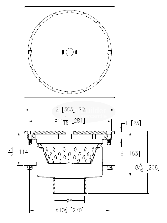 Zurn Z1800-12S 12" x 12" Square Industrial Stainless Steel Floor Drain