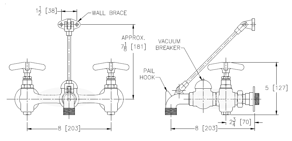 Zurn Z1996-SF Service Sink Faucet with Vacuum Breaker, Wall Brace, Pail Hook