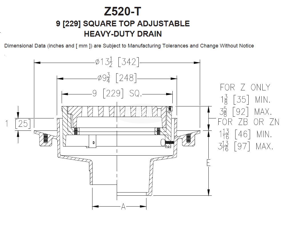 Zurn Z520 9" Adjustable Heavy-Duty Drain