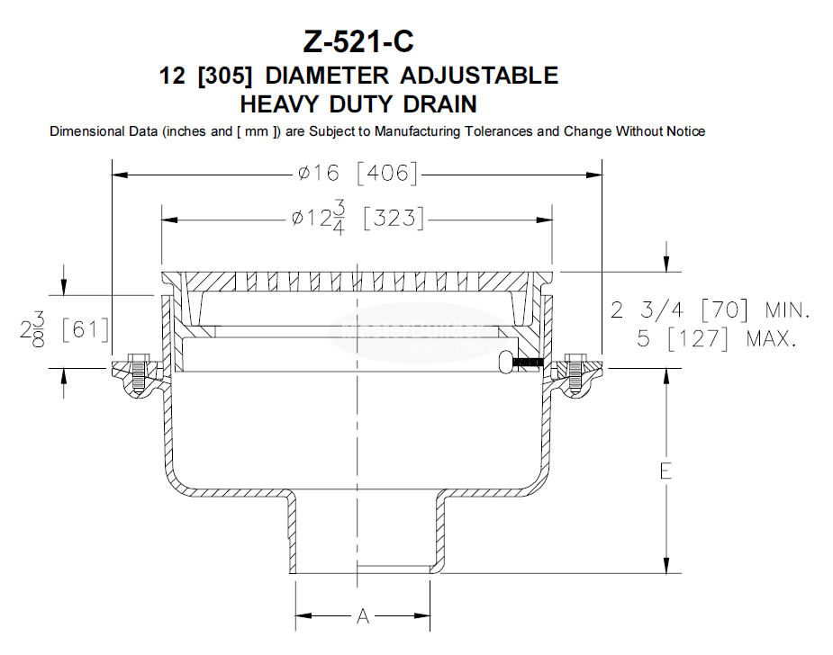 Zurn Z521 / ZB521 / ZN521 12" [305mm] Adjustable Heavy-Duty Area Drain