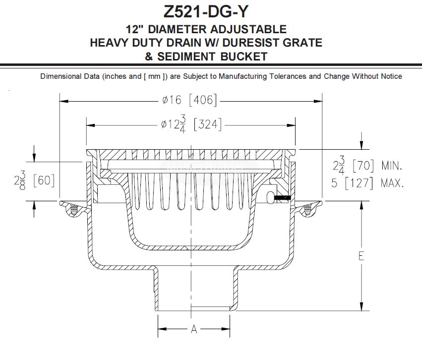 Zurn Z521 / ZB521 / ZN521 12" [305mm] Adjustable Heavy-Duty Area Drain