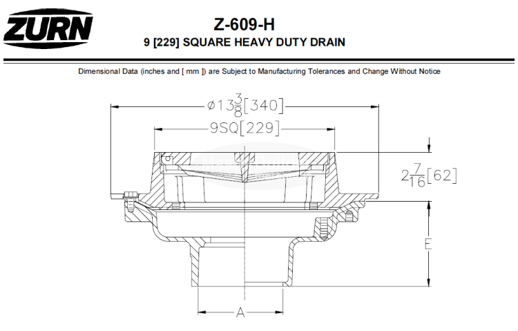 9" SQUARE HEAVY DUTY DRAIN W/ HINGED GRATE