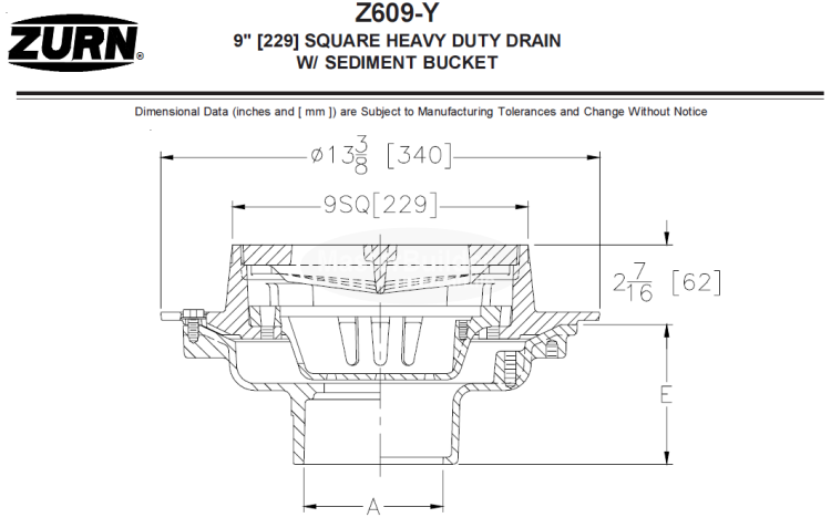 9" SQUARE HEAVY DUTY DRAIN W/ SEDIMENT BUCKET