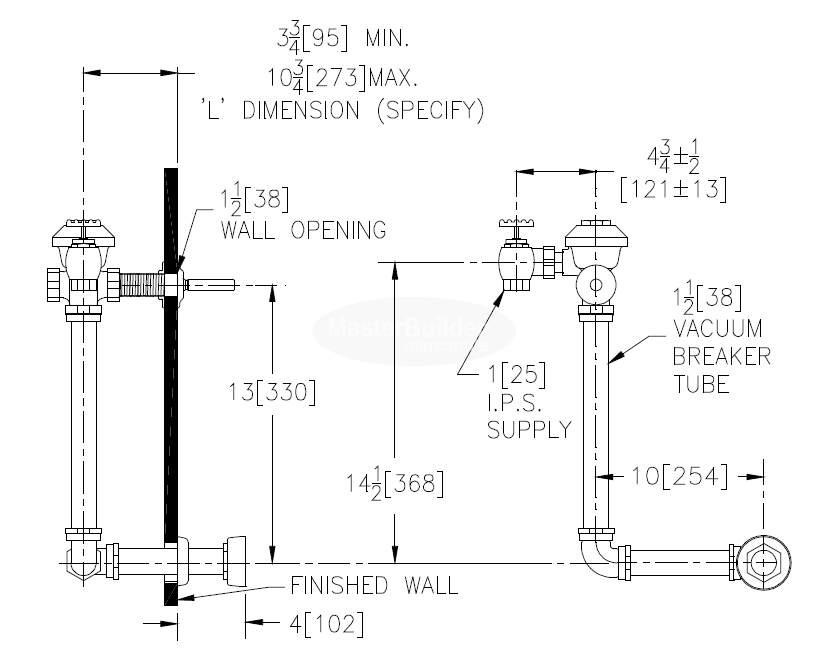 Zurn Z6140AV 3.5 GPF Concealed Manual Flush Valve with Exposed Back Spud Connection for Water Closets