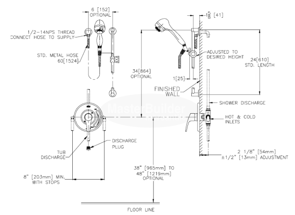 Zurn Z7300-SS-HW-MT Single Handle Pressure Balancing Mixing Shower Unit w/ Hand/Wall Shower Head 