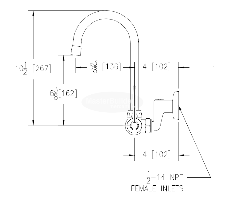 Zurn Z841B4-XL Service Sink Faucet w/ 5-3/8" Gooseneck and 4" Wrist Blade Handles